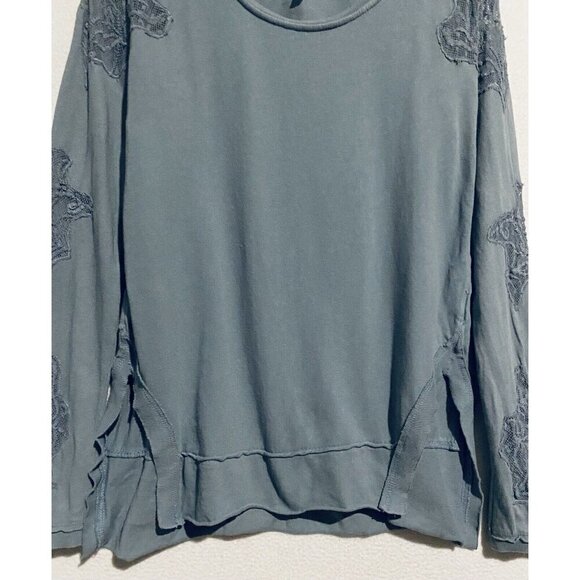 Free People Top Womens Medium Blue Grandpa Jersey Outer Sunset Lace Cut Out Boho - Picture 5 of 11